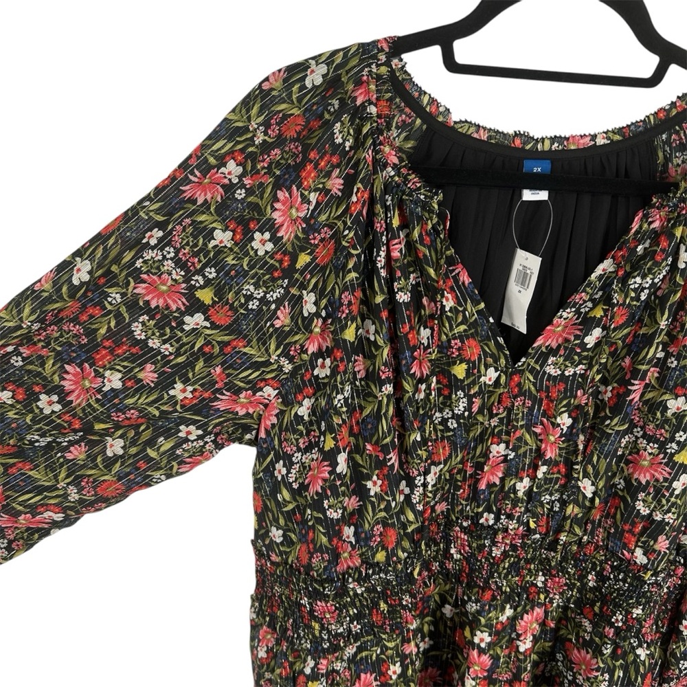 NWT Old Navy Waist-Defined Floral Shine Mini Dress in Black Floral Size 2X READ - Picture 4 of 10